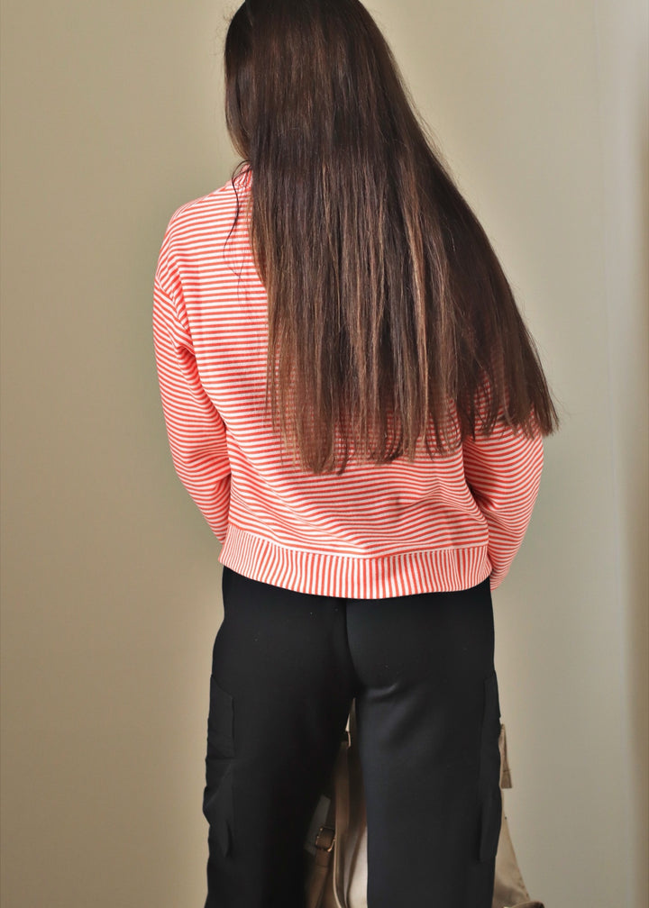 Coral Blush Stripe Half Zip Pullover