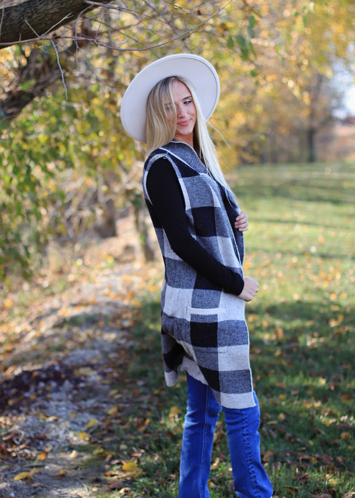 'Tis the Season Vest in Buffalo Plaid  Black