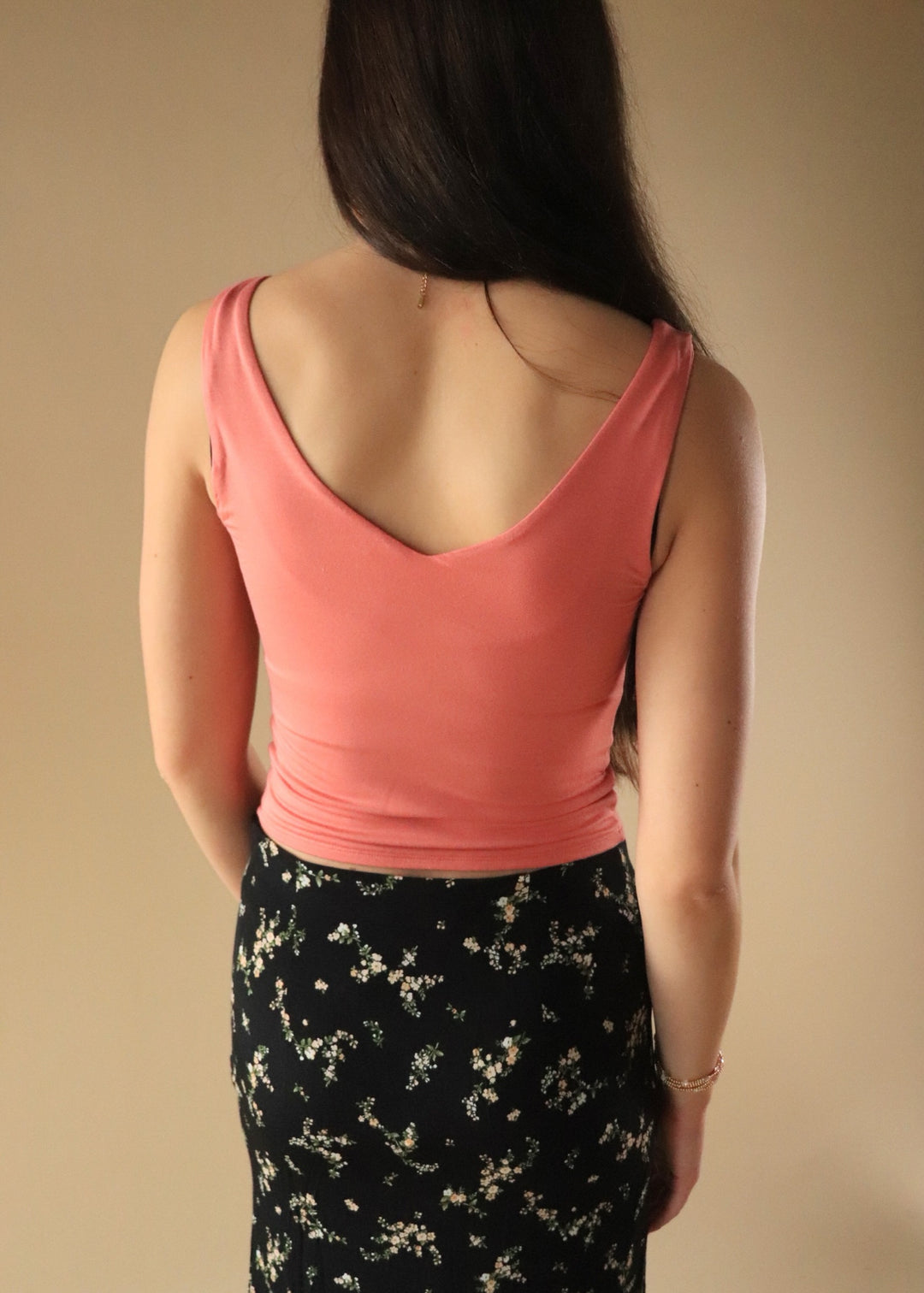 Basic V-Neck Tank in Coral