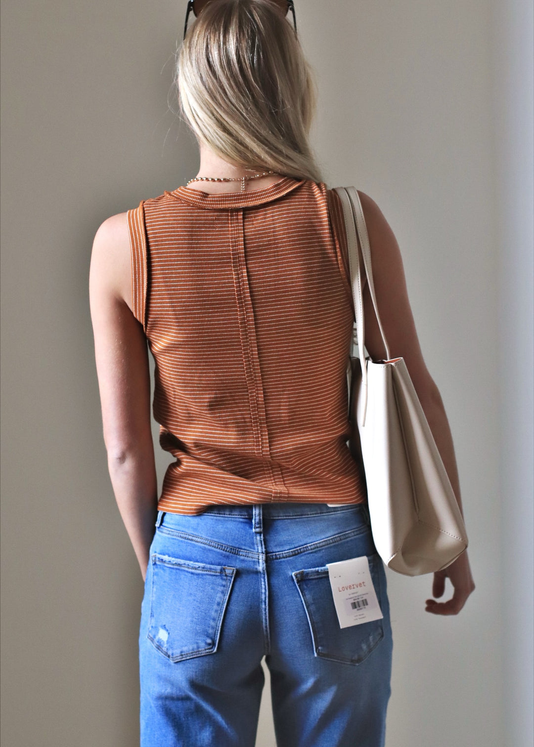 Florence Striped Raw Edge Tank in Camel/White