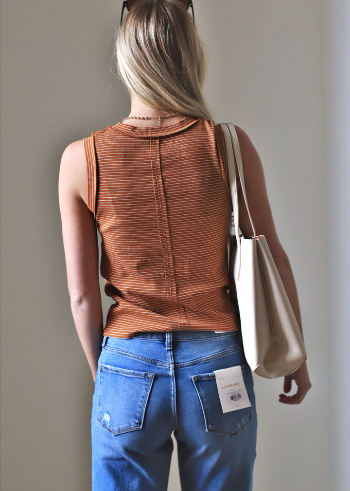 Florence Striped Raw Edge Tank in Camel/White