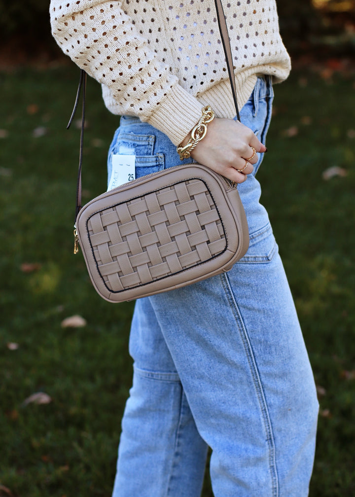 Kendall Chic Woven Camera Crossbody Bag