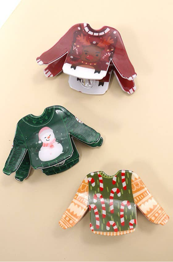 CHRISTMAS ORNAMENT SWEATER DESIGN HAIR CLAW CLIPS