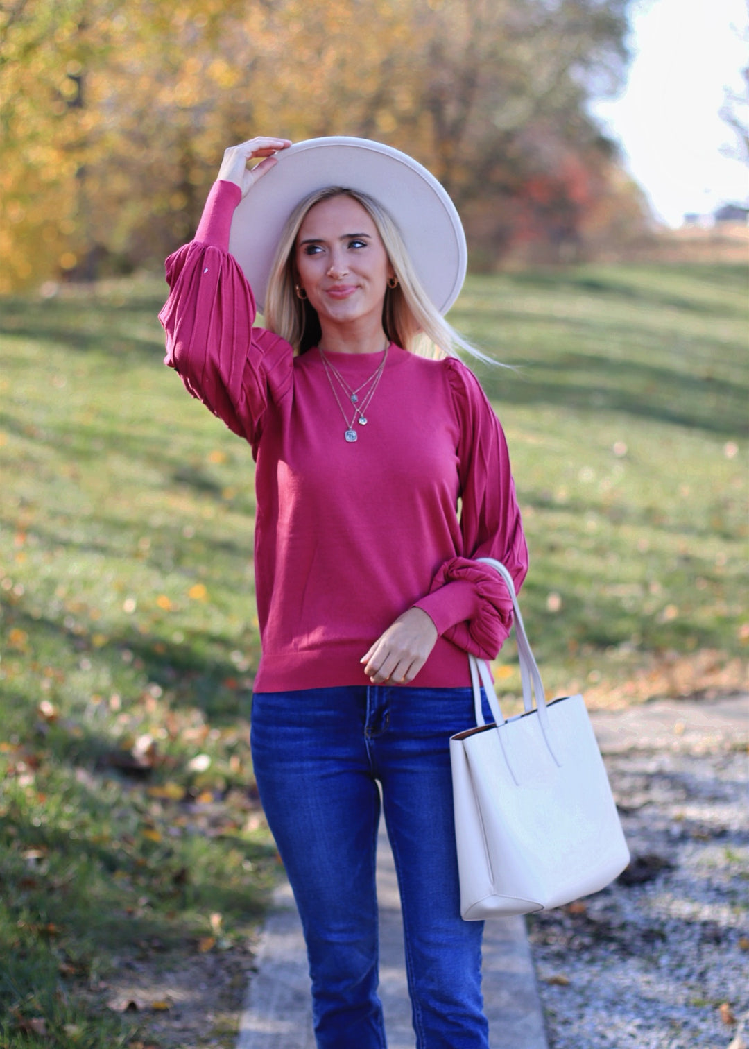 Pleats on the Sleeve Top in Dark Crimson