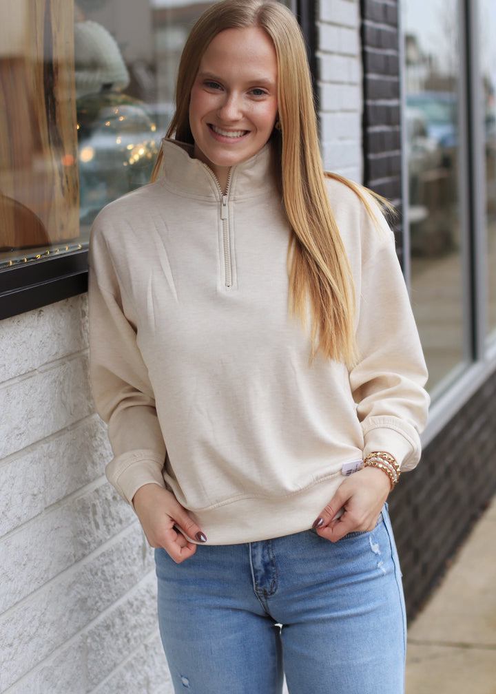 Scuba Half Zip Pullover in Heather Beige