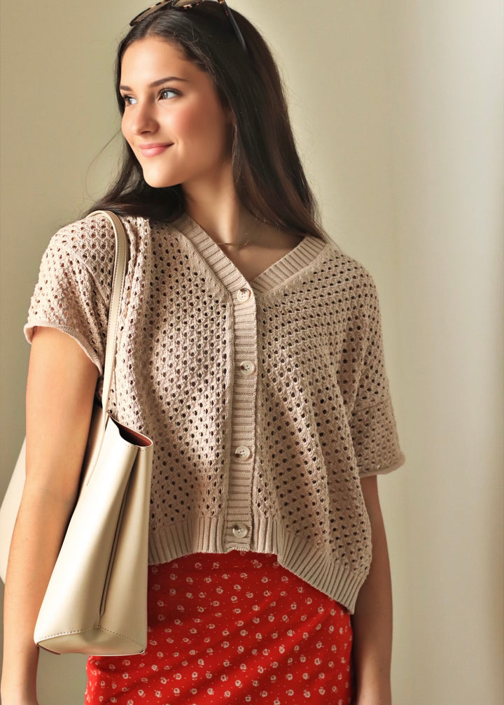 Dorothea Crochet Top in Oakmilk