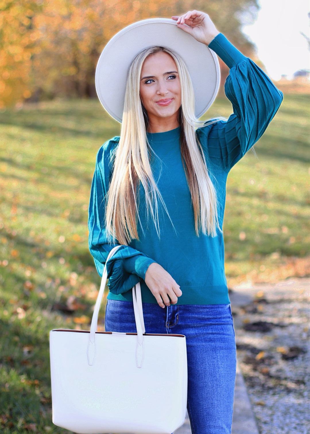 Pleats on the Sleeve Top in Alpine Green