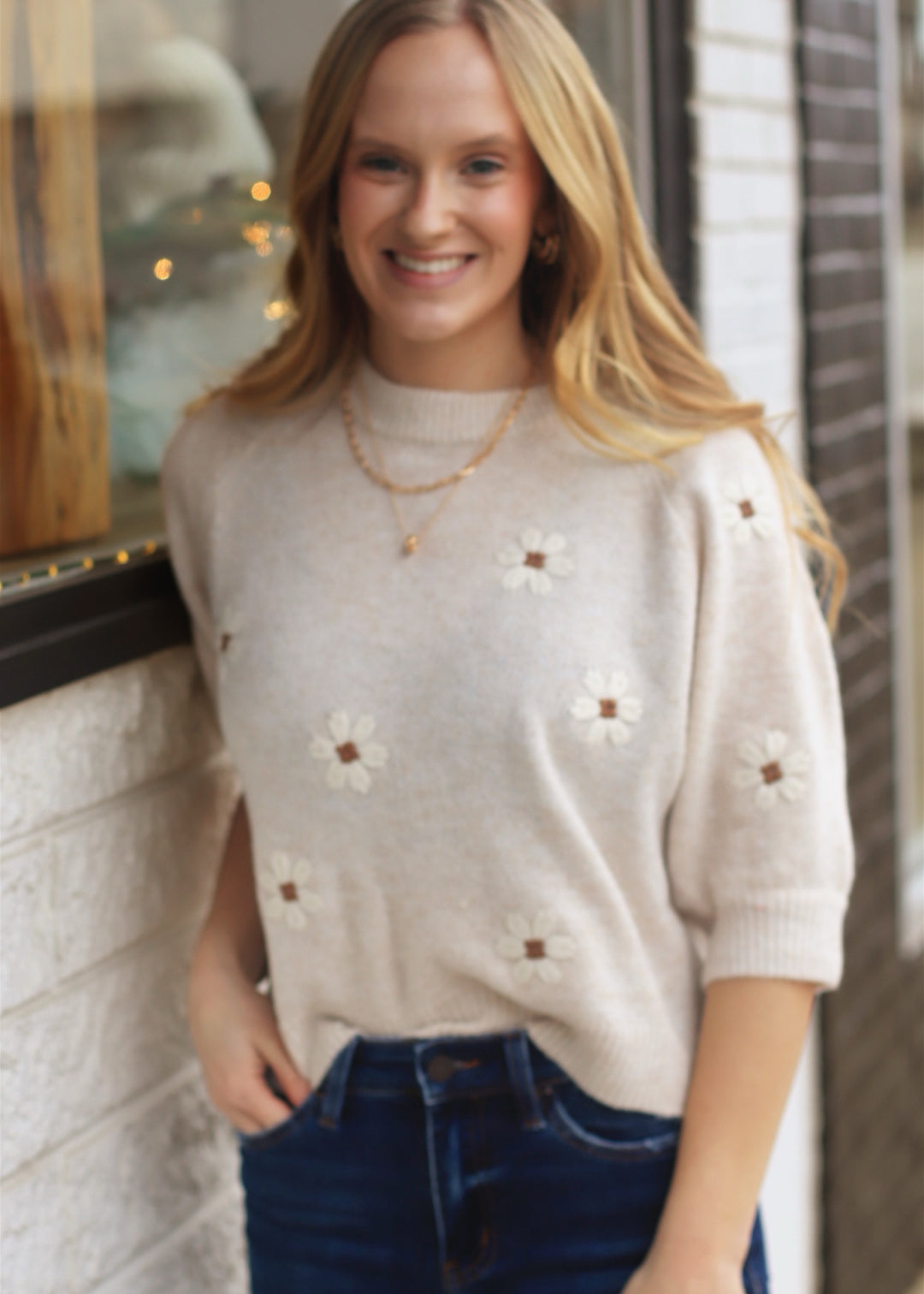 Daisy Embroidered  Sweater Top