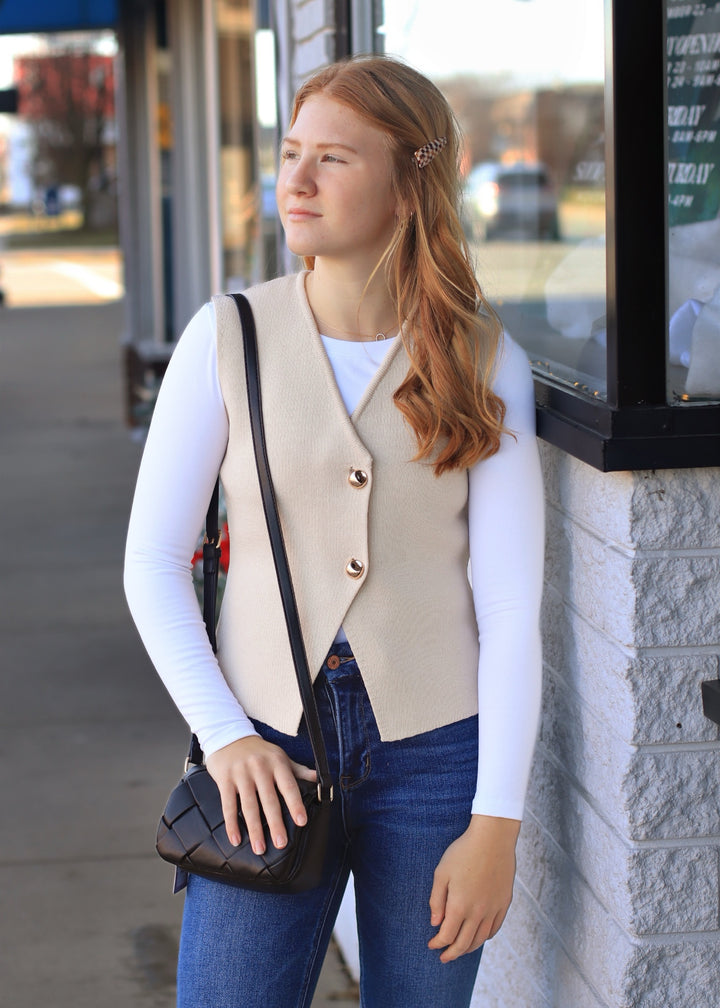 Faith Button Knit Sweater Vest