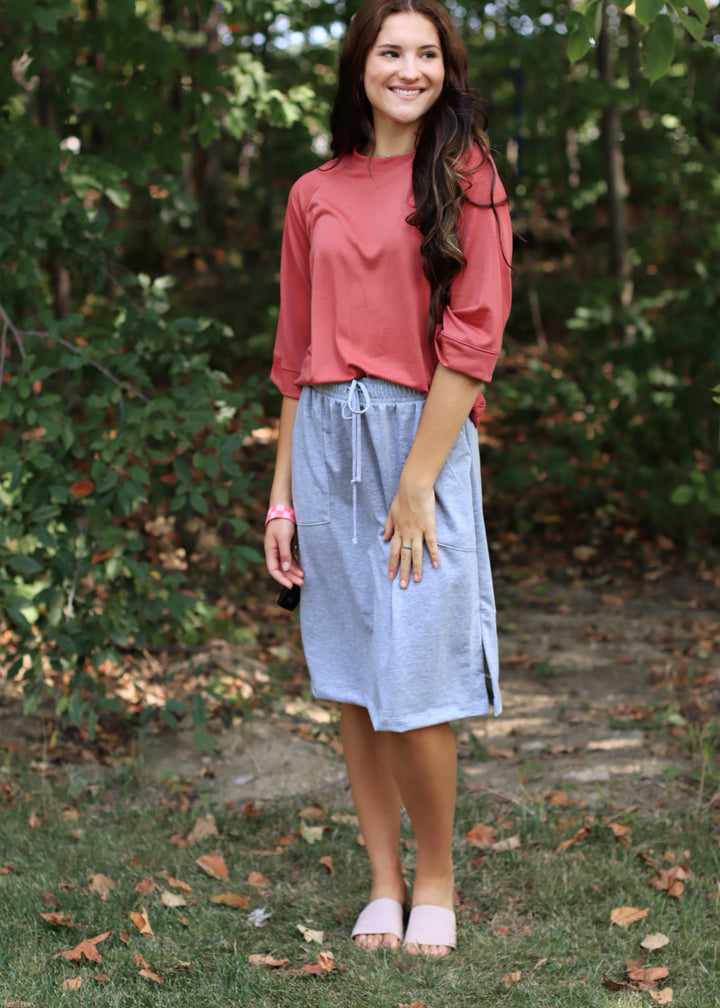 Everyday Drawstring Skirt in Heather Grey