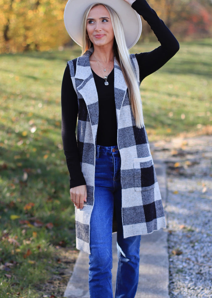 'Tis the Season Vest in Buffalo Plaid  Black