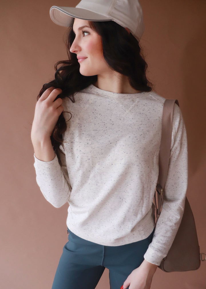 CLEARANCE FINAL SALE Sprinkle Tapered Raglan Long Sleeve Top in Oatmeal