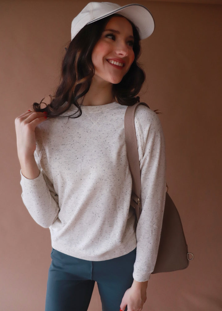 CLEARANCE FINAL SALE Sprinkle Tapered Raglan Long Sleeve Top in Oatmeal