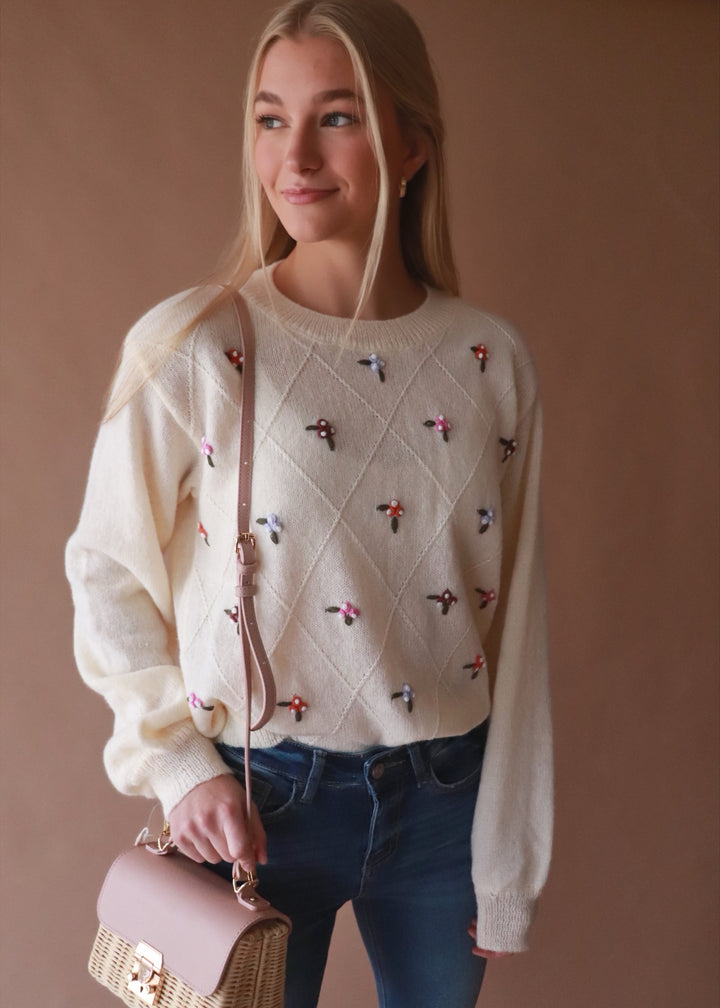 CLEARANCE FINAL SALE Willow Flower Embroidery Sweater