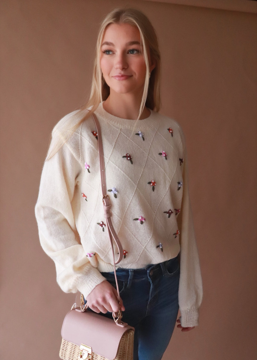 CLEARANCE FINAL SALE Willow Flower Embroidery Sweater