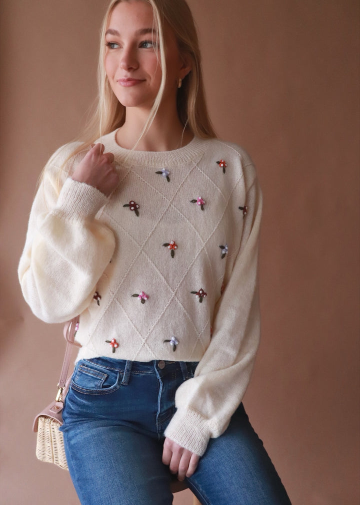 CLEARANCE FINAL SALE Willow Flower Embroidery Sweater