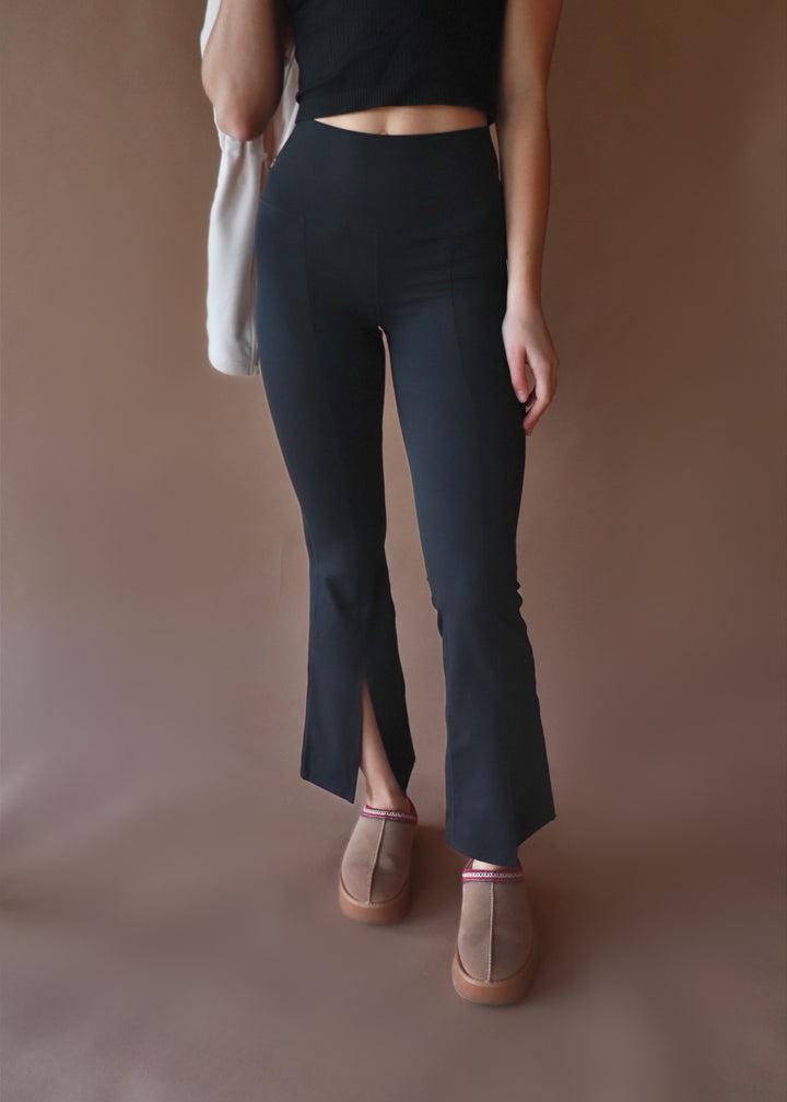 CLEARANCE FINAL SALE Lux High Rise Flared Pants with Front Slit Detail