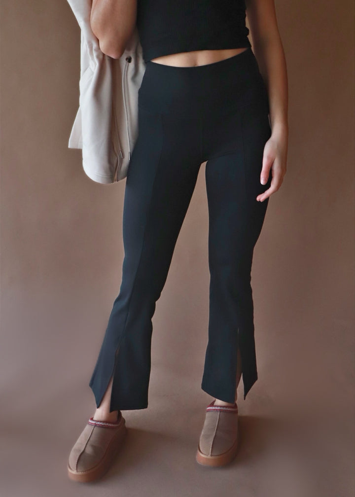 CLEARANCE FINAL SALE Lux High Rise Flared Pants with Front Slit Detail