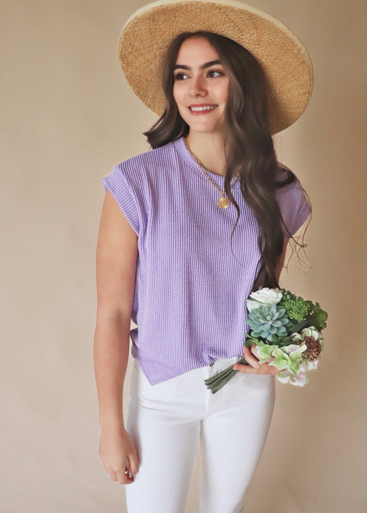 RESTOCK Ana Sleeveless Solid Ribbed Top in Lavender