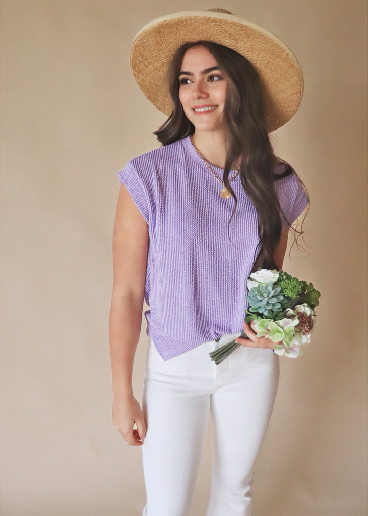 RESTOCK Ana Sleeveless Solid Ribbed Top in Lavender