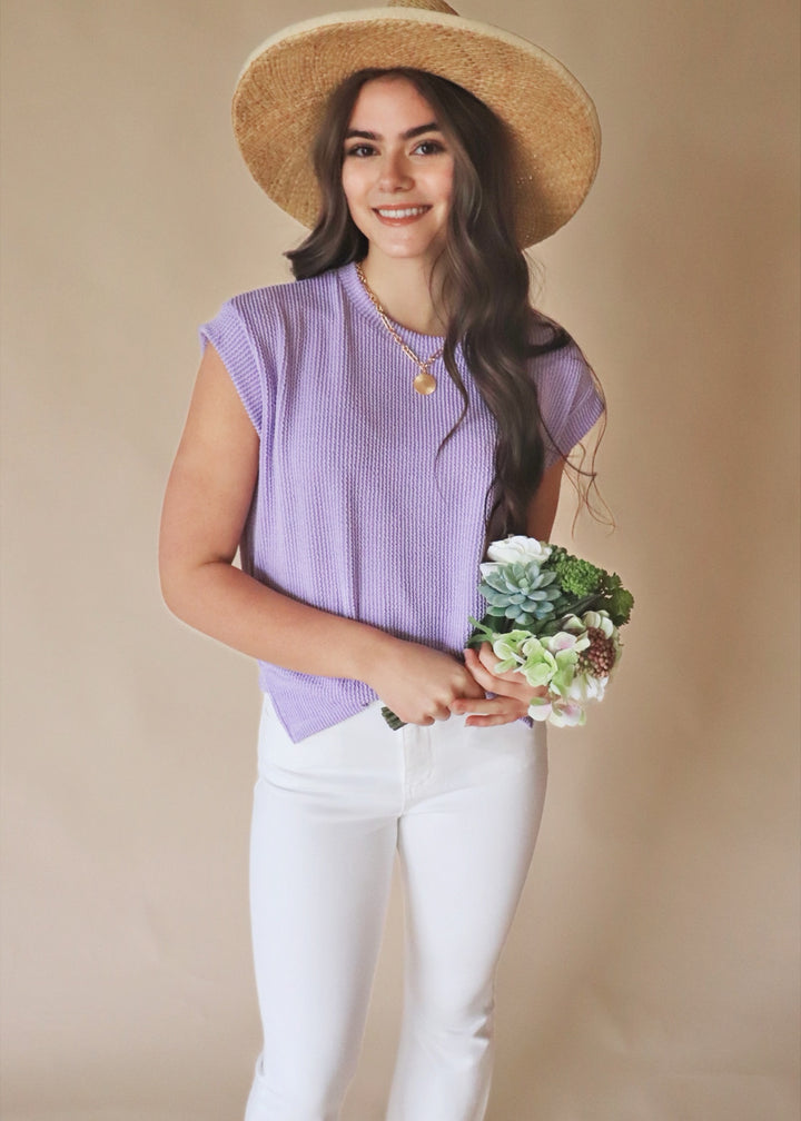 RESTOCK Ana Sleeveless Solid Ribbed Top in Lavender