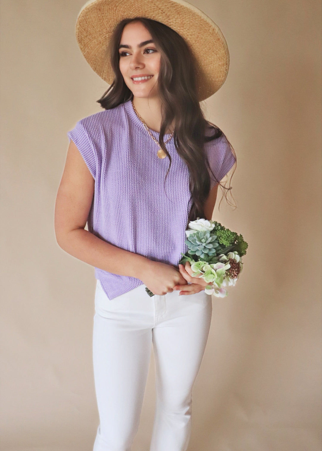 RESTOCK Ana Sleeveless Solid Ribbed Top in Lavender