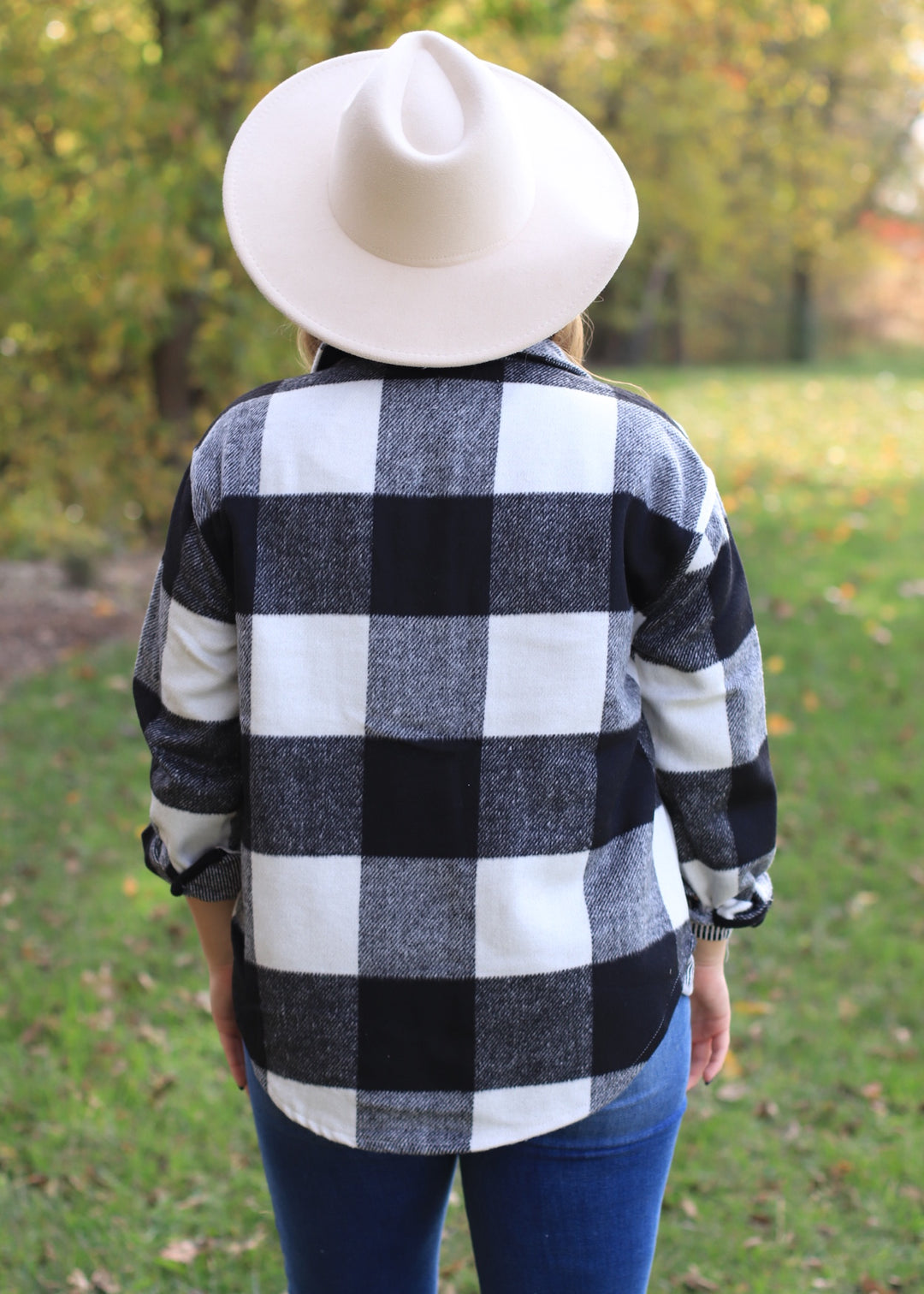 DOORBUSTER Plaid Shacket in Black + White