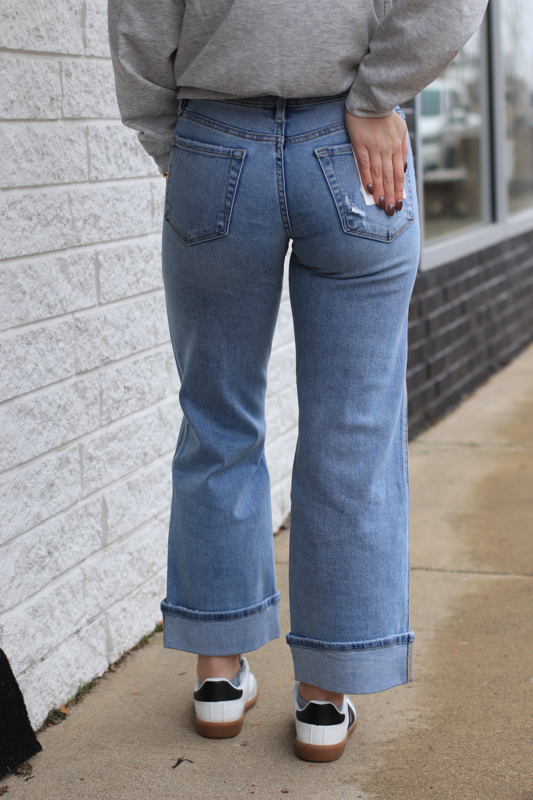 The Triple Up Mid Rise Ankle Cuffed Wide Denim Jeans