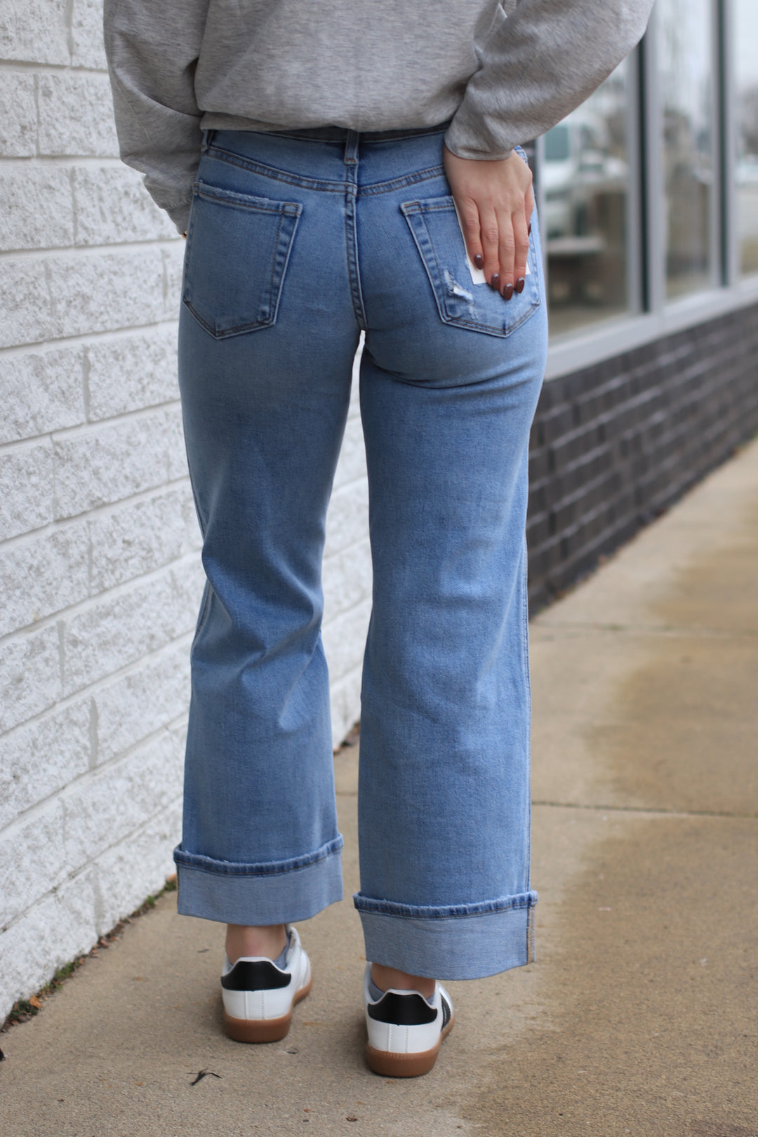 The Triple Up Mid Rise Ankle Cuffed Wide Denim Jeans