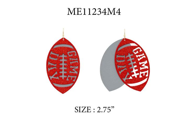 Grey Metal and Maroon Glitter Gameday Football 2" Earrings