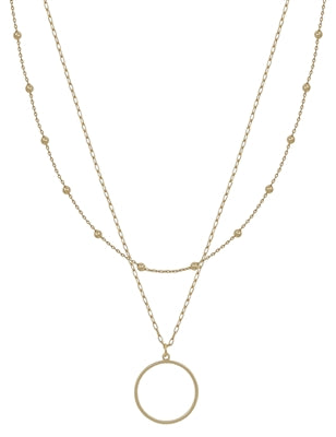 Water Resistant Gold Beaded Layered Open Circle 16"-18" Necklace