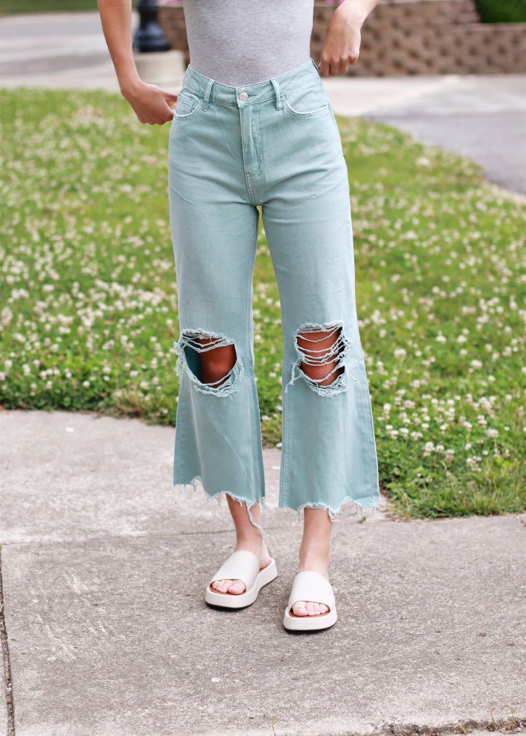 CLEARANCE FINAL SALE  Halfway Gone Vintage Cropped Flare Denim - Cloud Blue