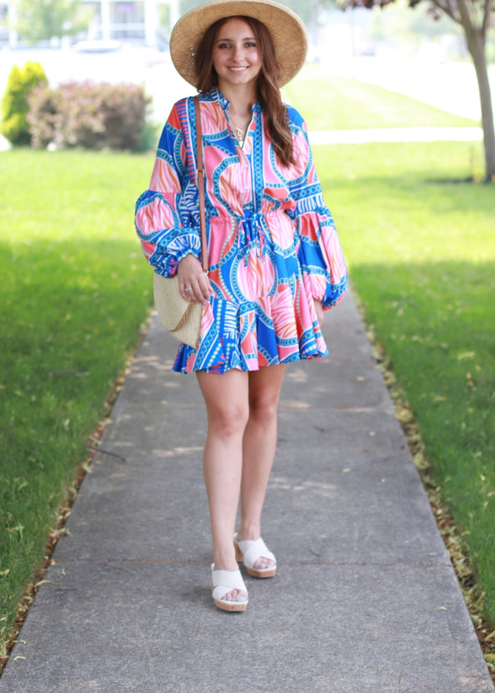 CLEARANCE FINAL SALE Take Me Away Blue Print Dress