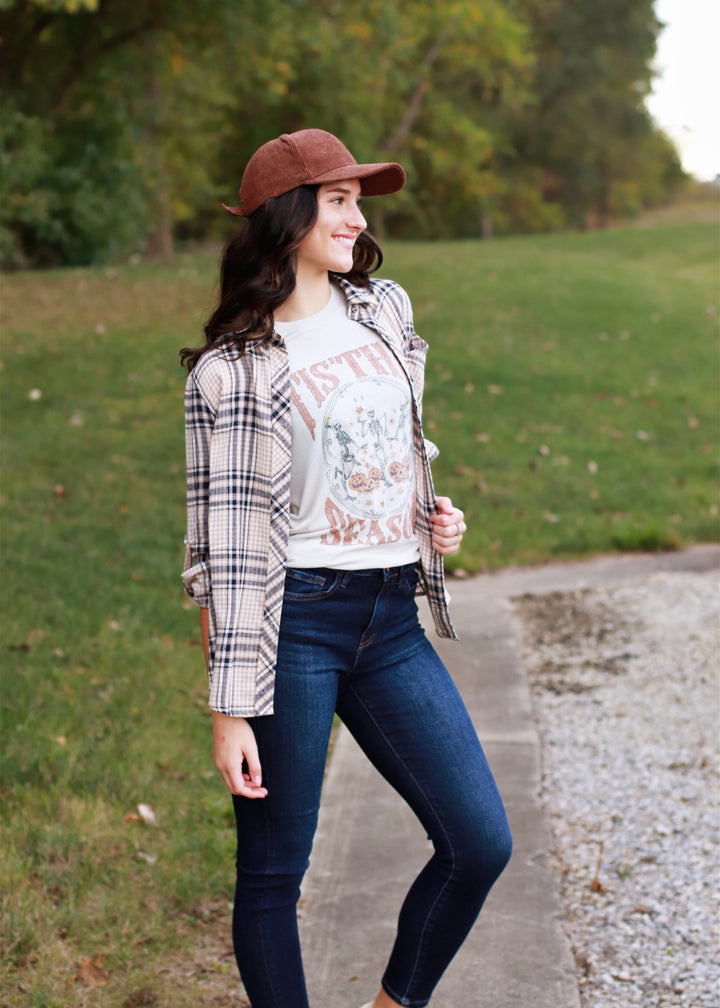 Tis The Skeleton Season Halloween T-Shirt in Sand