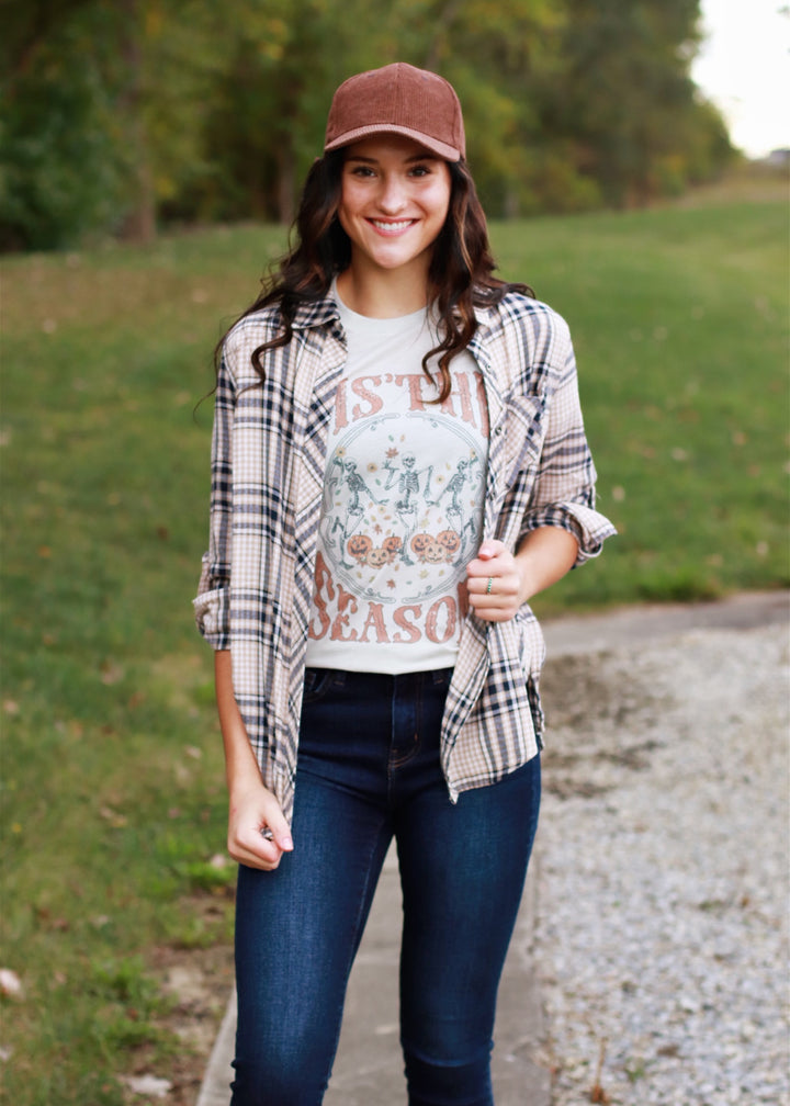 Tis The Skeleton Season Halloween T-Shirt in Sand