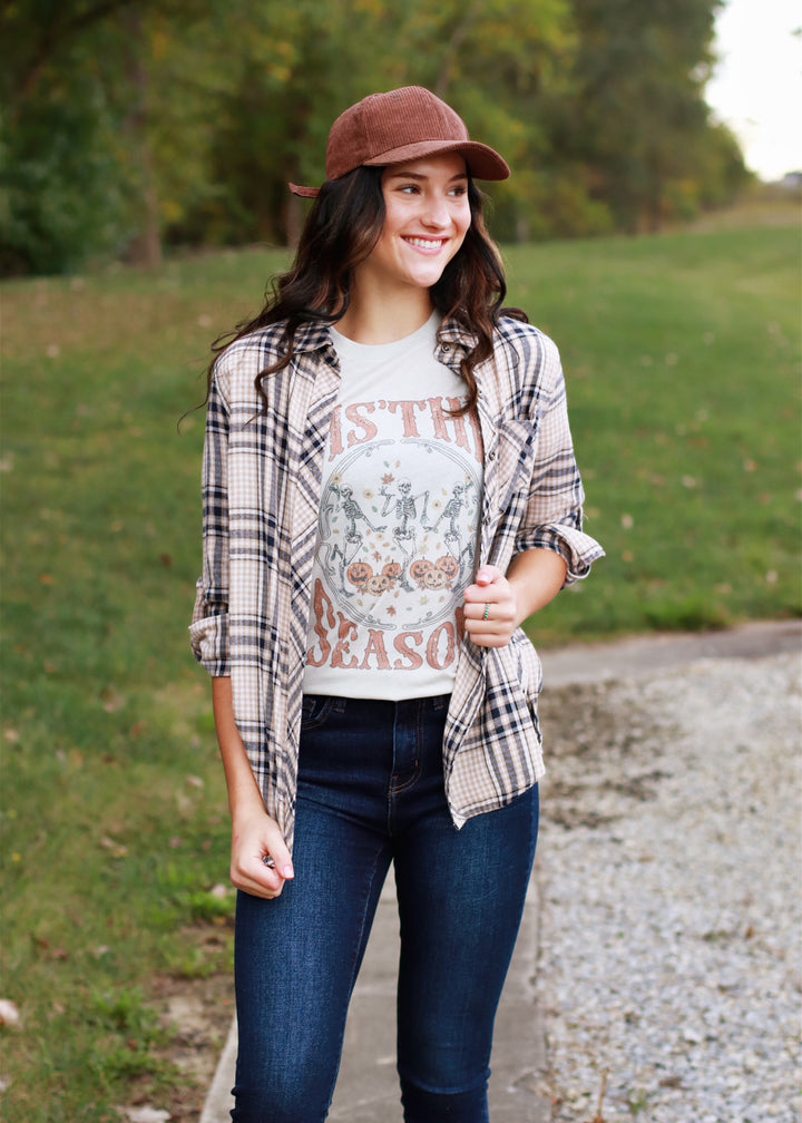 Tis The Skeleton Season Halloween T-Shirt in Sand