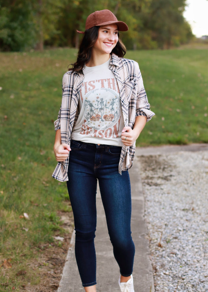 Tis The Skeleton Season Halloween T-Shirt in Sand