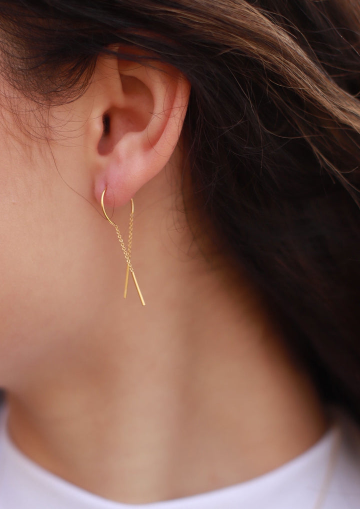 Threader Drop Bar Earrings: Gold