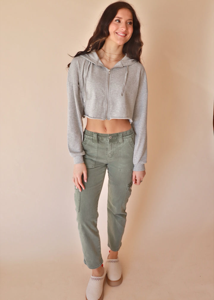 CLEARANCE FINAL SALE Crop Hoodie Zip-Up French Terry Jacket in Heather Grey