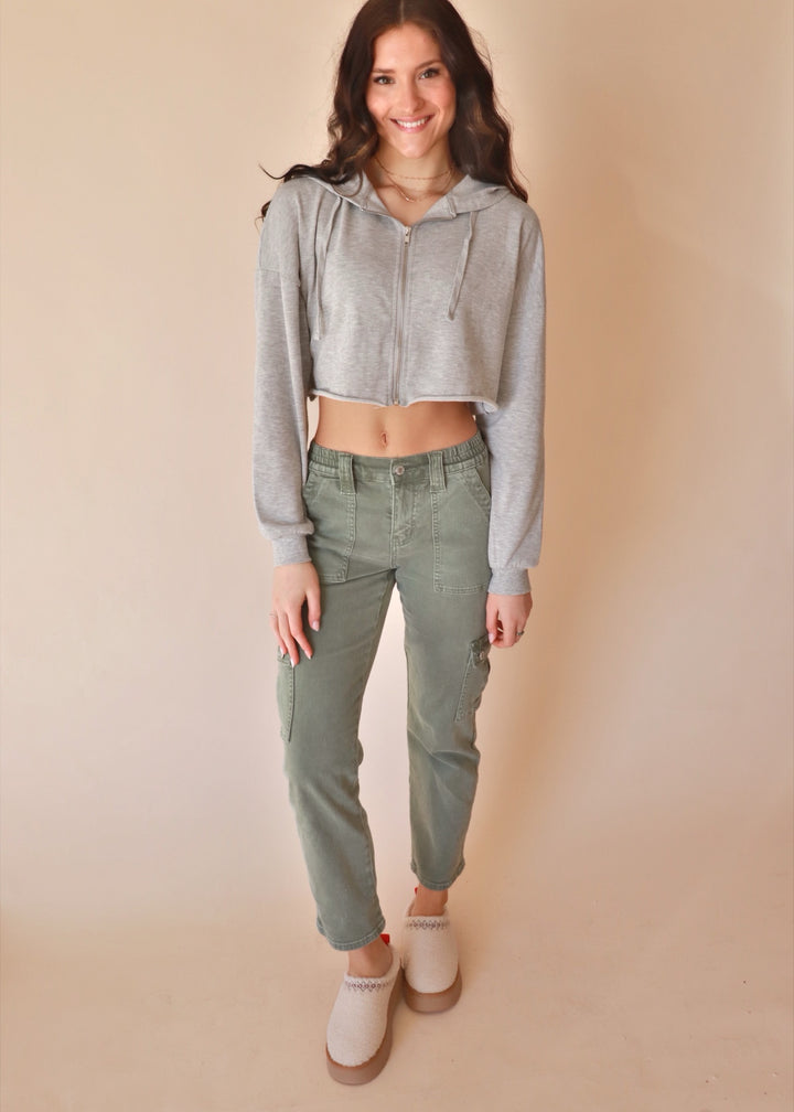 CLEARANCE FINAL SALE Crop Hoodie Zip-Up French Terry Jacket in Heather Grey