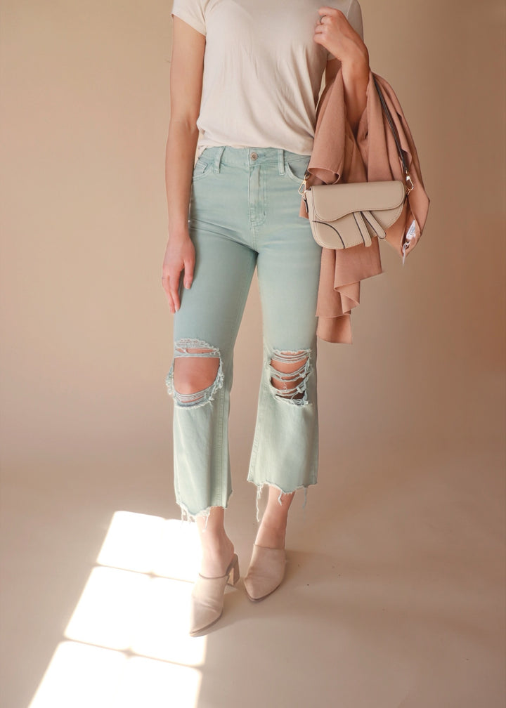 CLEARANCE FINAL SALE  Halfway Gone Vintage Cropped Flare Denim - Cloud Blue