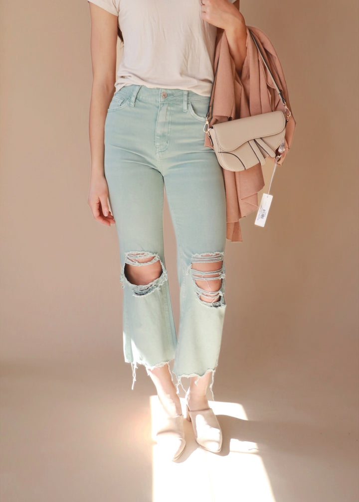 CLEARANCE FINAL SALE  Halfway Gone Vintage Cropped Flare Denim - Cloud Blue