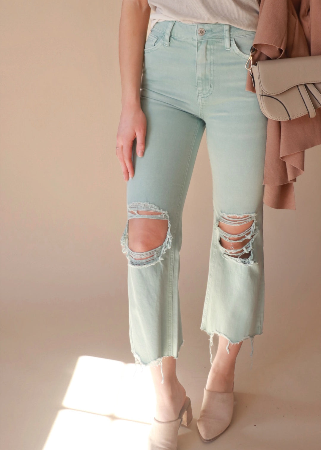 CLEARANCE FINAL SALE  Halfway Gone Vintage Cropped Flare Denim - Cloud Blue