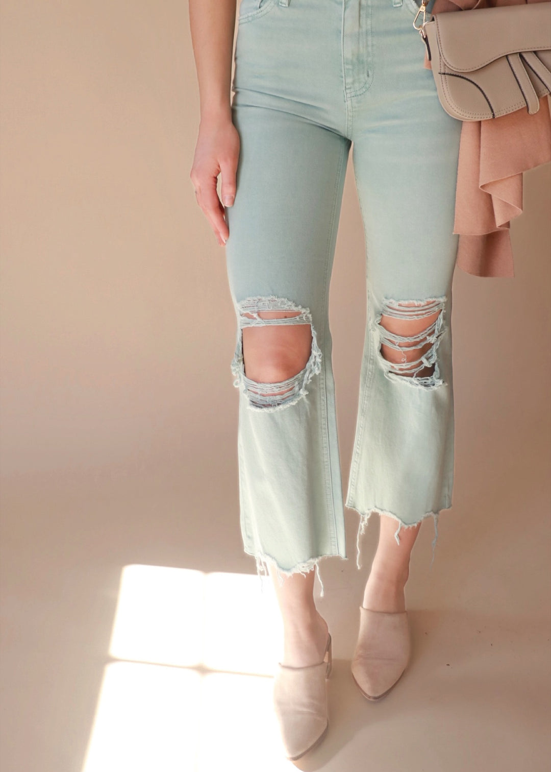 CLEARANCE FINAL SALE  Halfway Gone Vintage Cropped Flare Denim - Cloud Blue