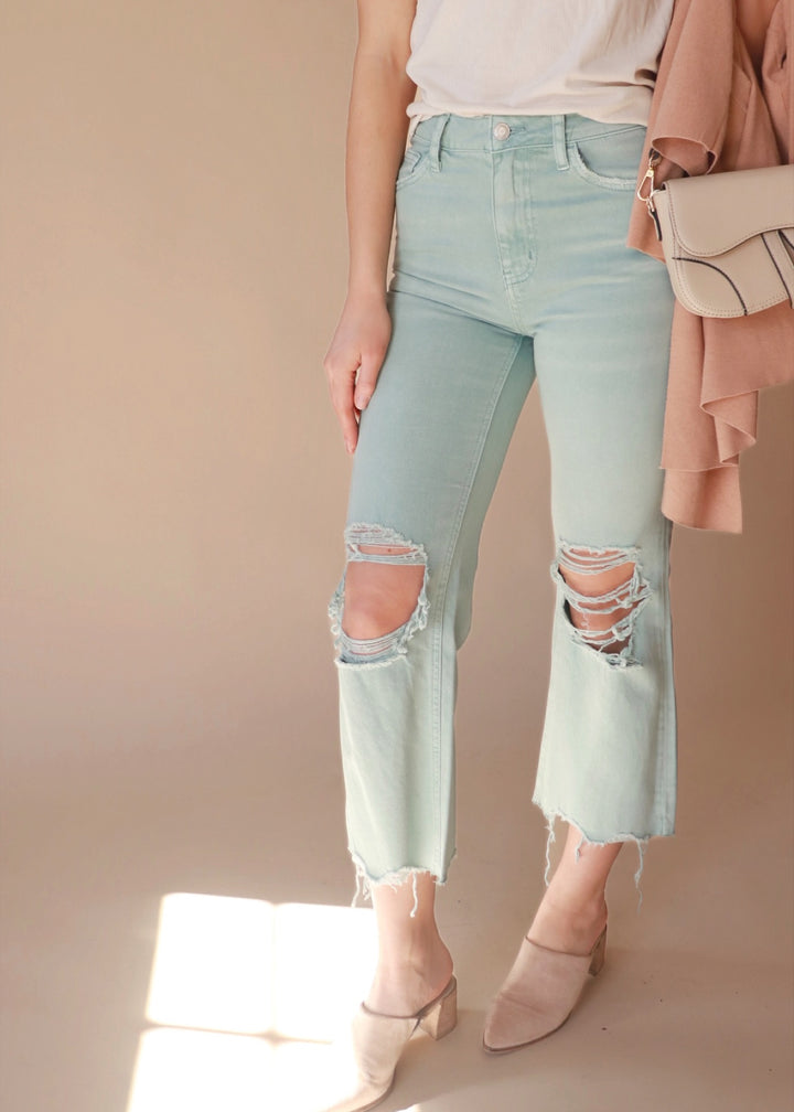 CLEARANCE FINAL SALE  Halfway Gone Vintage Cropped Flare Denim - Cloud Blue