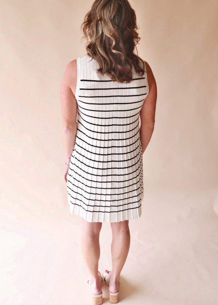 CLEARANCE FINAL SALE Jonah Ivory Striped Pleated Dress