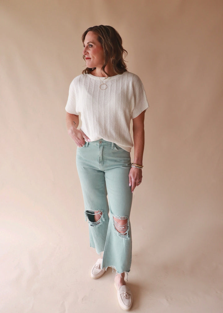 CLEARANCE FINAL SALE  Halfway Gone Vintage Cropped Flare Denim - Cloud Blue