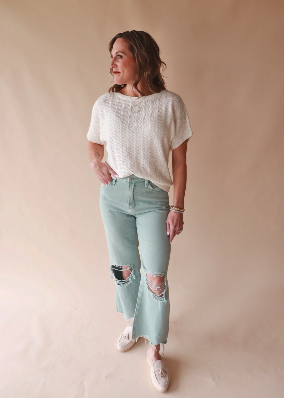 CLEARANCE FINAL SALE  Halfway Gone Vintage Cropped Flare Denim - Cloud Blue