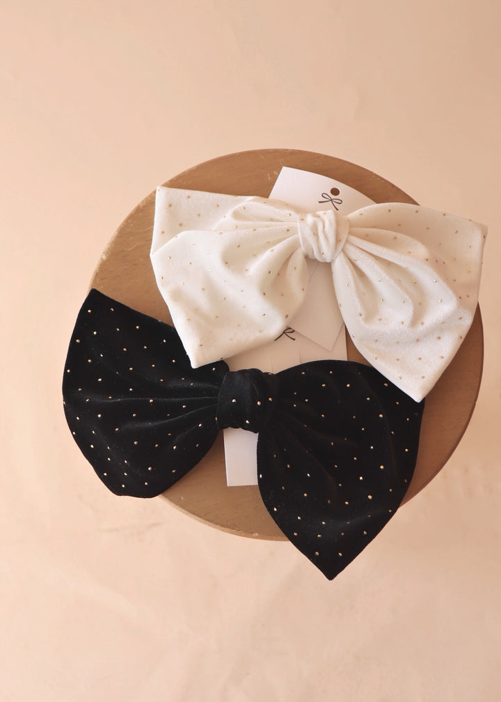 Studded Bow Tie Hair Clip in Black