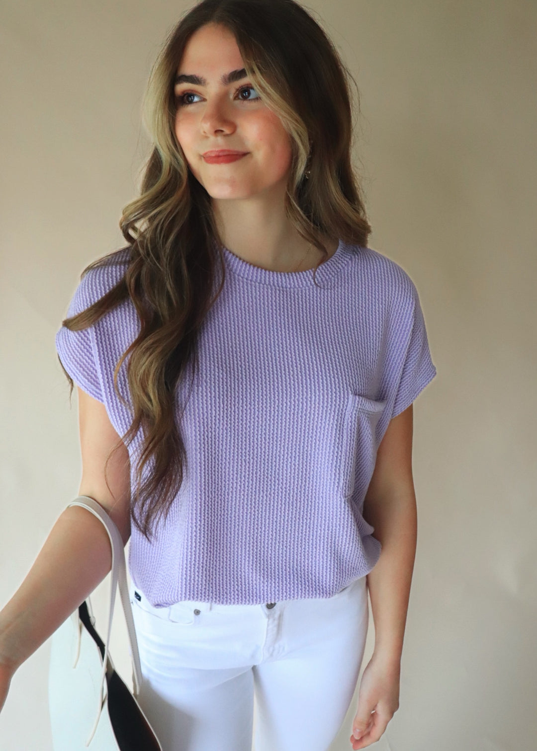 RESTOCK Breckyn Solid Ribbed Top with Pockets in Lavender